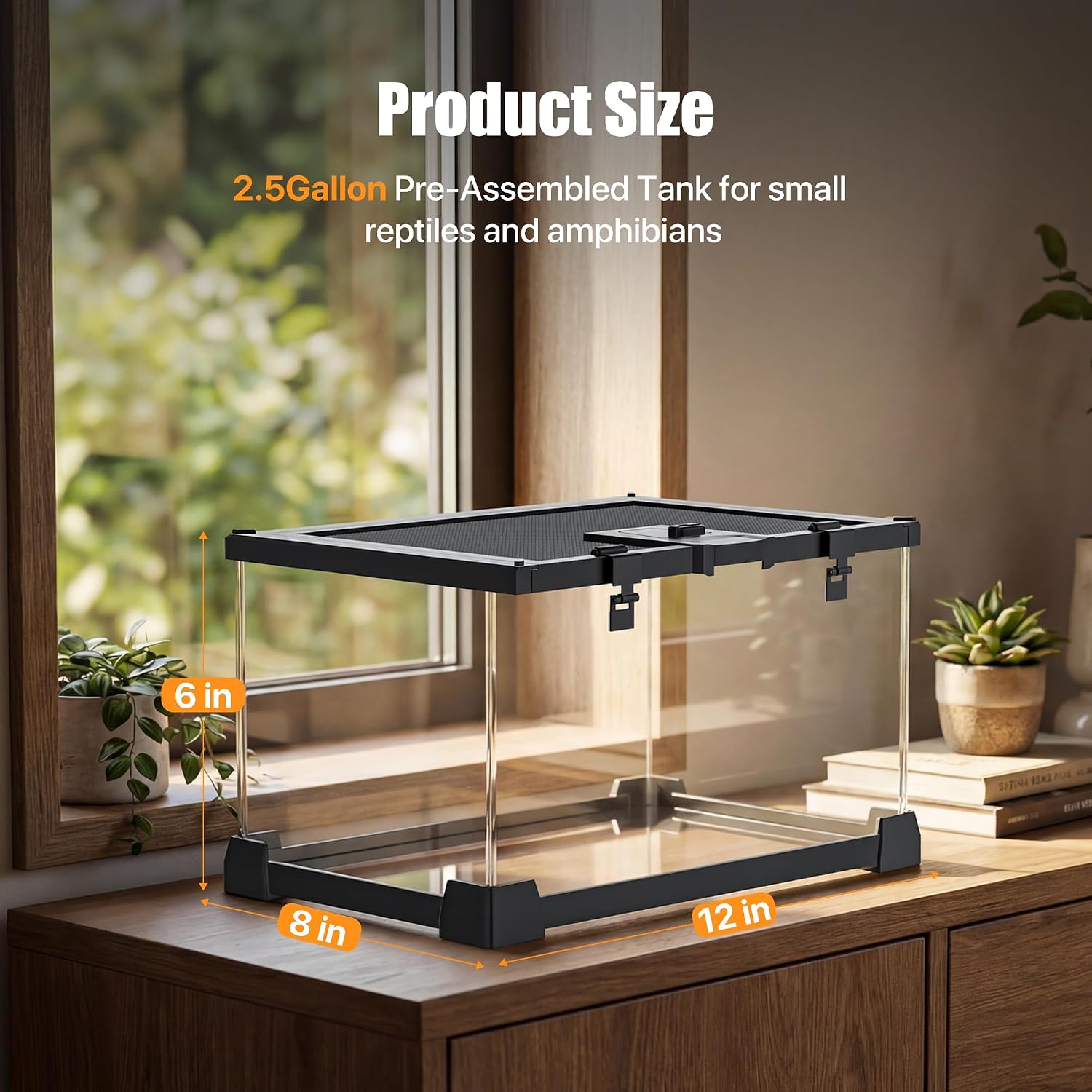 2.5 Gallon Fully Assembled Glas Reptile Enclosure with 8W Dimming LED UVA UVB Reptile Light thumbnail 7